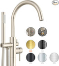Freestanding Bathtub Faucet Waterfall Tub Filler Brushed Nickel Floor Mount Brass Single Handle Bathroom Faucets with Hand Shower (Brushed Nickel, The bottom of the water)