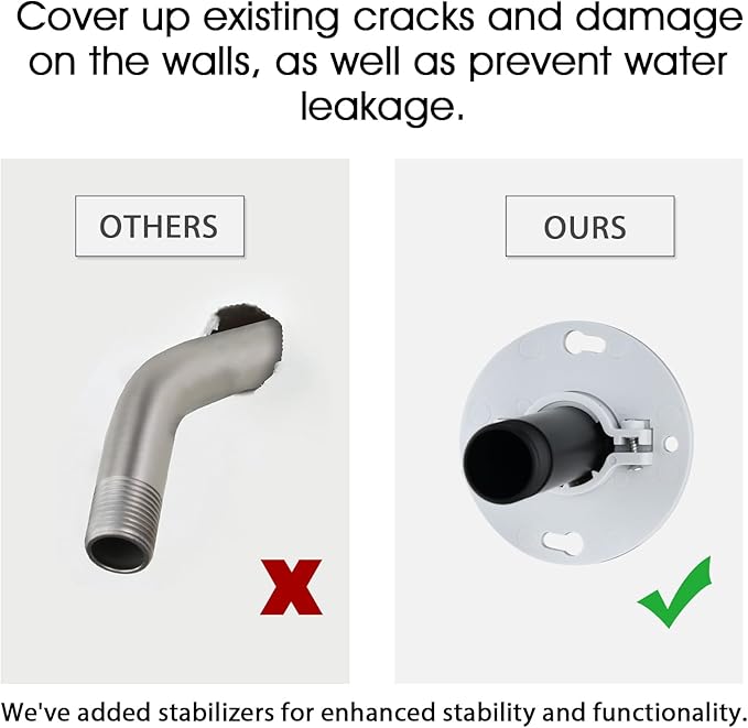 3 Inch Shower Arm with Flange and Stabilizer Bracket, Ceiling Mount Replacement Rain Shower Head 304 Stainless Steel Straight Arm For Fixed Shower Head, Matte Black