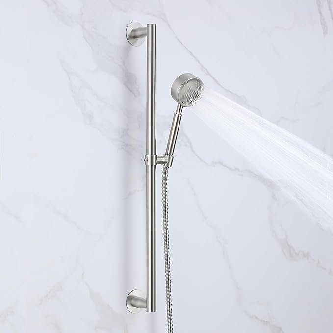 RRAJJ Shower slide bar that is installed by pasting or punching holes，Adjustable height 28 inch of all SUS304 stainless steel Shower Head Holder (all stainless steel- Brushed Nickel)