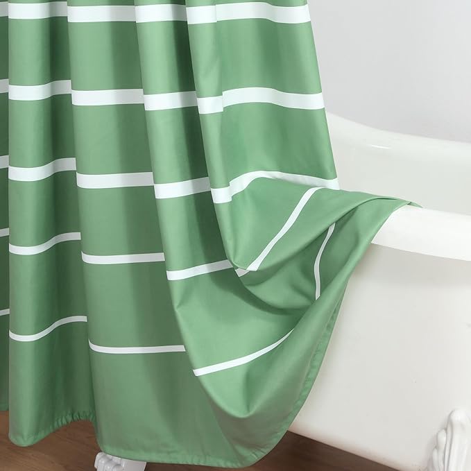 Extra Long Green Shower Curtain, Sage Green and White Stripe Waterproof Polyester Shower Curtains for Bathroom, 72x84 Inches