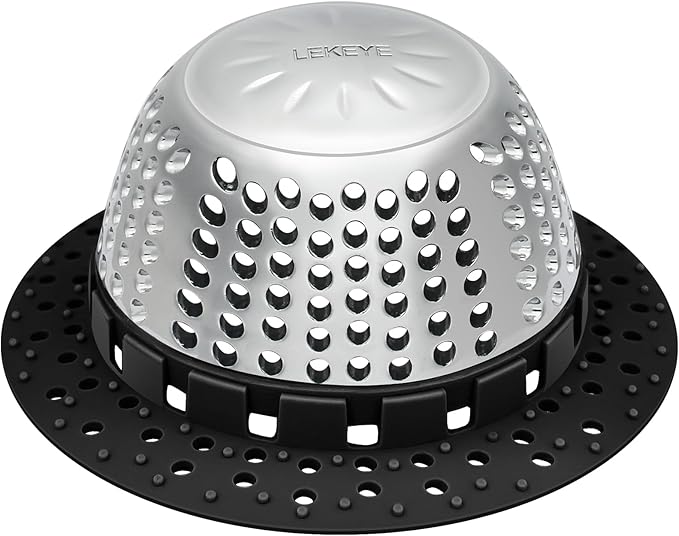 LEKEYE Shower Drain Hair Catcher/Bathtub Drain Cover/Drain Protector for Pop-Up & Regular Drains(Black)