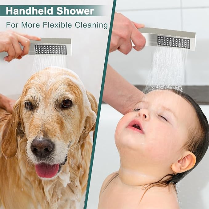Shower Faucet Set Brushed Nickel Shower System, Starbath 12 Inch Rain Shower Head and Handheld Spray Shower Set Complete Ceiling Mounted,2 Way Pressure Balance Shower Valve and Trim Kit Included