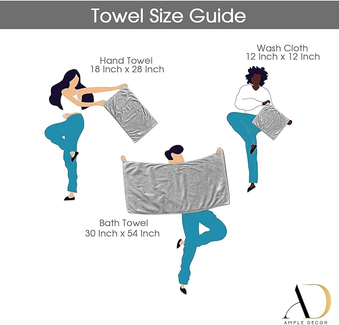 Ample Decor 100% Cotton 6 Piece Bathroom Towels Set, 2 Bath Towels, 2 Hand Towels, 2 Washcloths, Quick Drying - Yellow Towel Sets