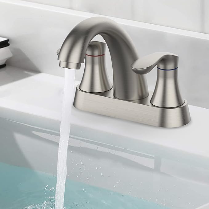 Bathroom Faucet, 4 Inch Bathroom Faucets for Sink 3 Hole, Centerset Bathroom Sink Faucet with Pop Up Drain and cUPC Lead-Free Hose(Brushed Nickel)