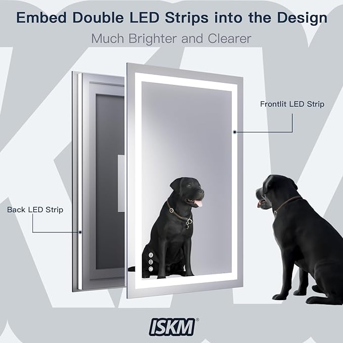 ISKM 88'' x 38'' LED Mirror for Bathroom Lighted Vanity Mirror for Wall Front Lights + Backlit LED Bathroom Mirror Anti-Fog Tempered Glass ETL Listed