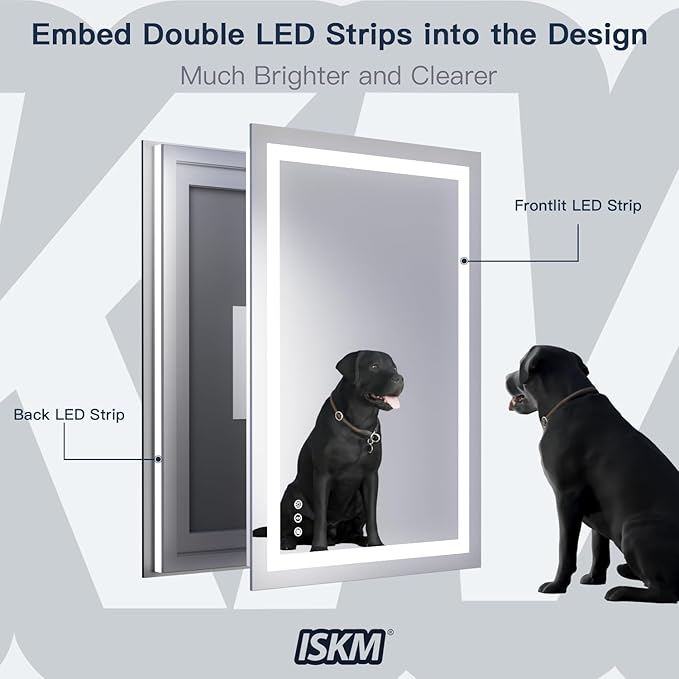 ISKM 48'' x 36'' LED Mirror for Bathroom Lighted Vanity Mirror for Wall Front Lights + Backlit LED Bathroom Mirror Anti-Fog Tempered Glass ETL Listed