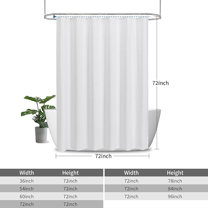2-in-1 Waterproof Fabric Shower Curtain or Liner,Linen Textured,Breathable TPU & Washable Bathroom Shower Curtain Set with 12 Plastic Hooks,72"x72",White
