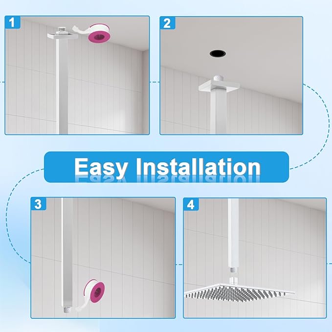 Shower Arm with Flange 24 Inches Ceiling Mount Square Straight Extender Extension Pipe Replacement, Extra Long Shower Arm For Fixed Rain Shower Head or High Ceiling, Brushed Nickel