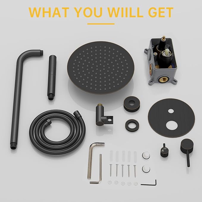 BESy Shower System with 10 Inch Round Rain Shower Head and Handheld Wall Mounted, High Pressure Rainfall Shower Faucet Fixture Combo Set with 2 in 1 Handheld Showerhead for Bathroom, Oil Rubbed Bronze