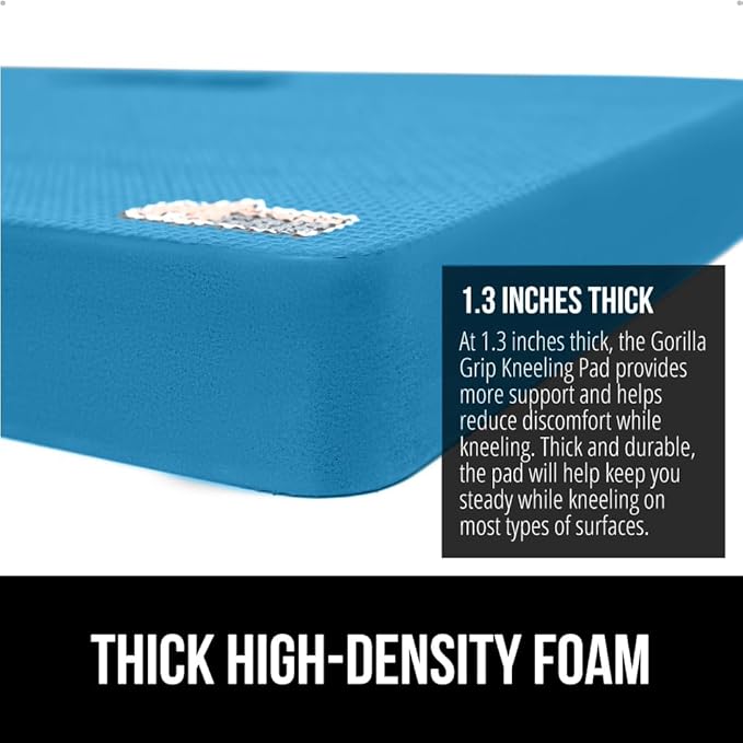GORILLA GRIP Extra Thick Patent Pending Soft Foam Kneeling Pad, 2 PK, Supportive Large Cushion Knee Pads for Gardening, Baby Bath Time, Dirt and Water Resistant, Workout, Garden Supplies, 17.5x11 Blue