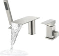 Waterfall Roman Tub Faucet with Sprayer, Deck Mount Tub Faucet Single Handle 3 hole Roman Tub Faucet High Flow Bathtub Faucet Set, Brushed Nickel