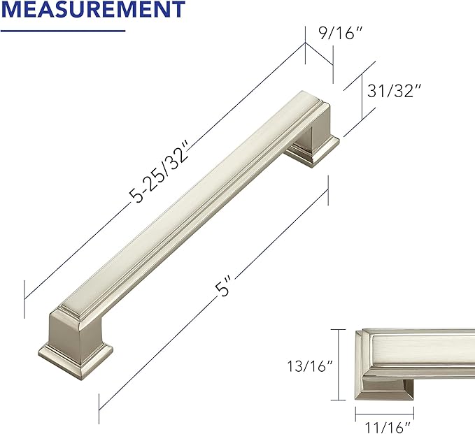 Ravinte Hardware 10 Pack Brushed Nickel Cabinet Pulls, 5 Inch (128mm) Hole Center Zinc Alloy Drawer Handles for Kitchen Cabinets, Cupboards, Dressers, Square Solid Metal Hardware