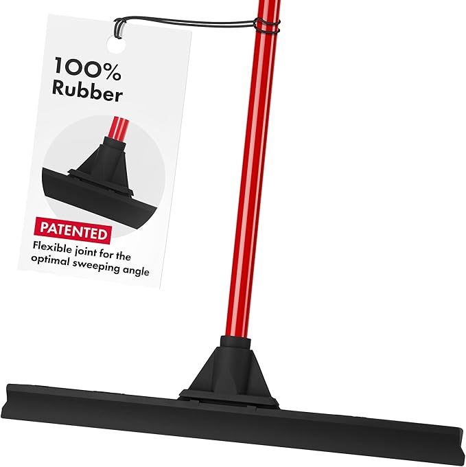 Heavy-Duty Floor Squeegee - Large 18" Wide Blade & 55" Long Handle Professional Grade Concrete, Garage & Commercial Rubber Squeegee Broom Floor Cleaner - Wood, Tile, Shower, Glass, Deck, Window