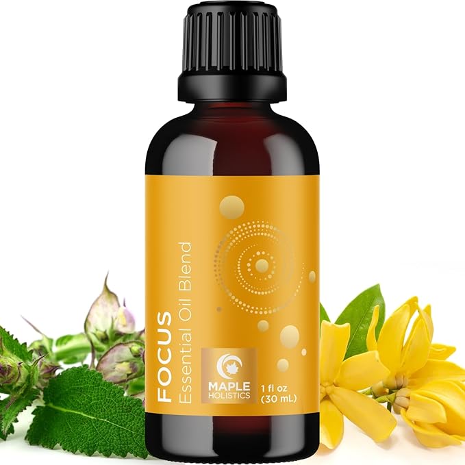 Focus Essential Oil Blend for Diffusers - Aromatherapy Essential Oils Blend for Home and Travel Energy Focus and Attention Support with Grapefruit Bergamot Peppermint and Eucalyptus (1 Fl Oz)