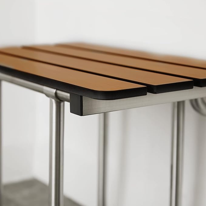 Seachrome 32-inch ADA Folding Shower Seat with Legs, Teak Phenolic Slats
