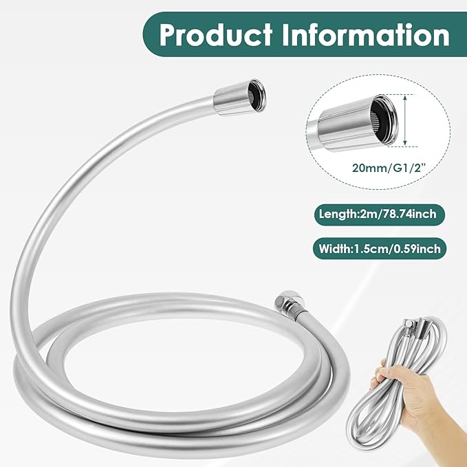 PVC Shower Hose，Explosion Proof Flexible Replacement Long Hose With Standard G1/2 Thread Connection for Home Hotel Motorhome（2m）
