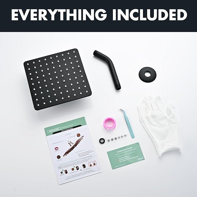 Rainfall Shower Head, MEDIOMI Rain Shower Head Set - Ultra-Thin Design High Flow Stainless Steel Large Square Rain Shower Heads with Shower Arm and Flange (8-Inch, Matte Black)