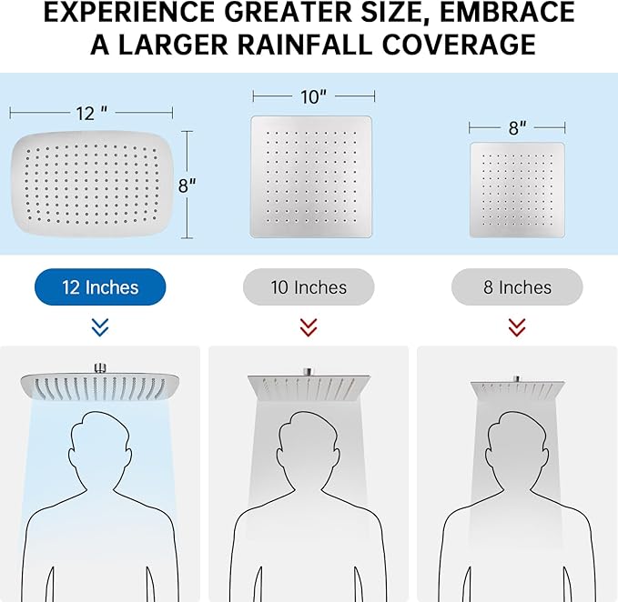 G-Promise All Metal 12 Inch Shower Head with Massage Mode Handheld, Rain Shower Head with Handheld Spray Combo, 3-Way Diverter with Pause Setting, 13 Inch Adjustable Extension Arm (Brushed Nickel)