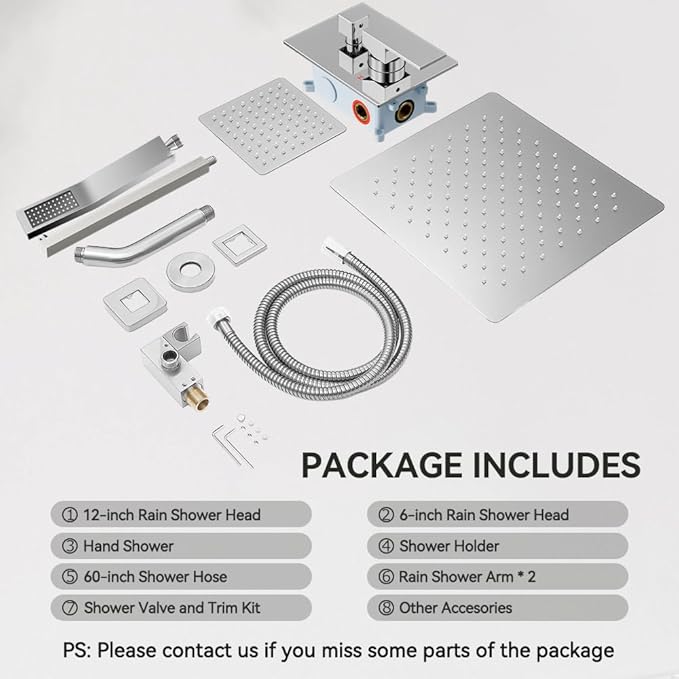 Shower Faucet Set Shower Systems, STARBATH 3 Way Shower Faucet with 2 in 1 Handheld, Ceiling Mount 12+6" Dual Rain Shower Head for Two People (6"+12" Shower Head-Handheld-Wall Mounted, Chrome)