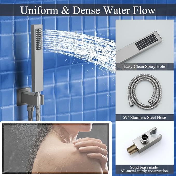 Brushed Nickel Shower System, Knob Switch Diverter Shower Faucet Set with High Pressure Handheld Spray, Ceiling Mount 10 Inch Shower Head with 6 Inch Wall Mount Shower Head