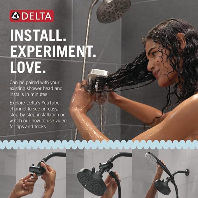 Delta VersaCurl Detangling Handheld Shower Head Tool for Curly Hair with 3 Curl Defining Brush Inserts Included, Detangler Brush Hand Shower with Hose, Champagne Bronze 74B430CZ