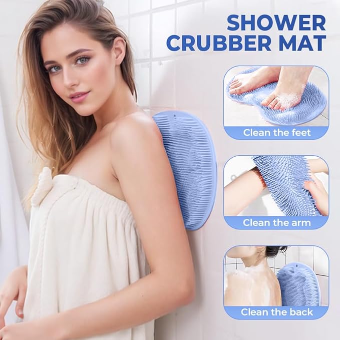 Shower Foot Scrubber Mat with Non-Slip Suction Cups, Non Slip Bathtub and Shower Mat with Suction Cups and Drain Holes, Foot Back Cleaning Pad Back Washer Exfoliating Bath Wash Pad (Orange)