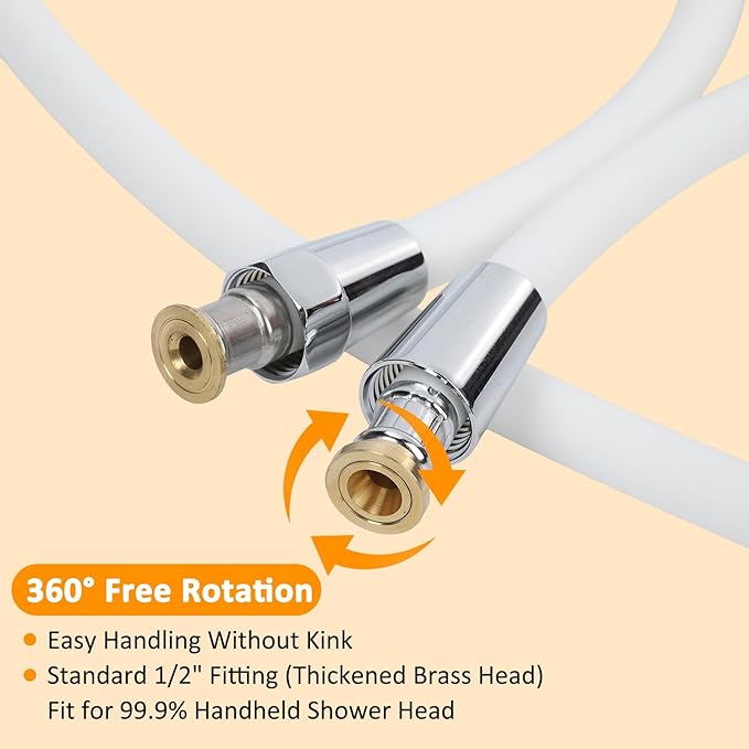 59 Inches Shower Hose Ultra-Soft Silicone Shower Hose Extension Anti-Kink Designed Long Handheld Shower Head Hose Replacement with Brass Insert and Nut White