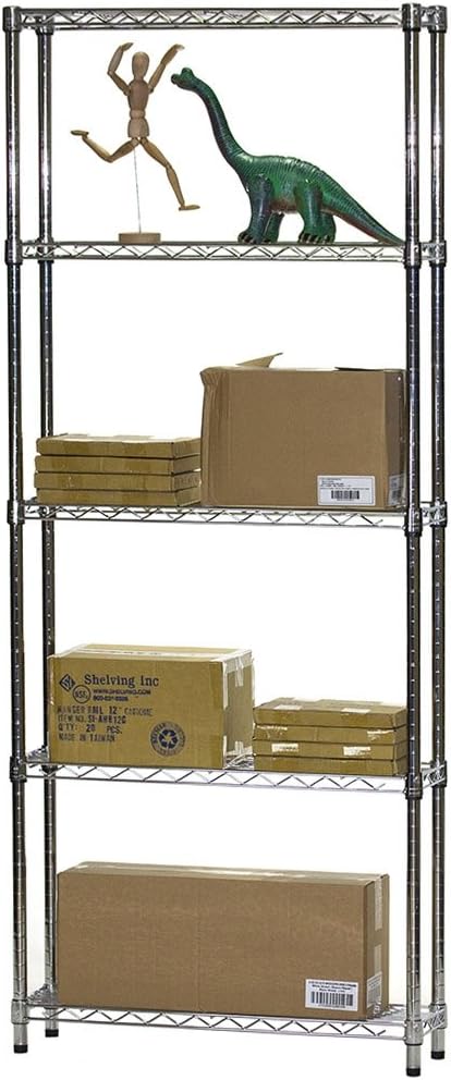 Shelving Inc. 8"d x 30"w x 84"h Chrome Wire Shelving with 5 Tier Shelves, Weight Capacity 800lbs Per Shelf