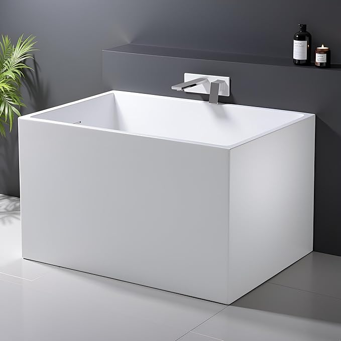 35" Acrylic Freestanding Bathtubs, Stand Alone Tub, Japanese Soaking Tub for Bathroom, Integrated Overflow and Drain, cUPC Certified, Gloss White