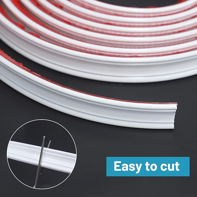 Flexible Trim Caulk Strip Wall Moulding Trim, 1 in x16 Ft Peel and Stick Trim for Wall Corner Deco, Ceiling, Backsplash Tile Edge, Countertops, Baseboard, Floor(White)