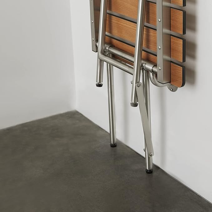 Seachrome 22-inch ADA Folding Shower Seat with Legs, Teak Phenolic Slats