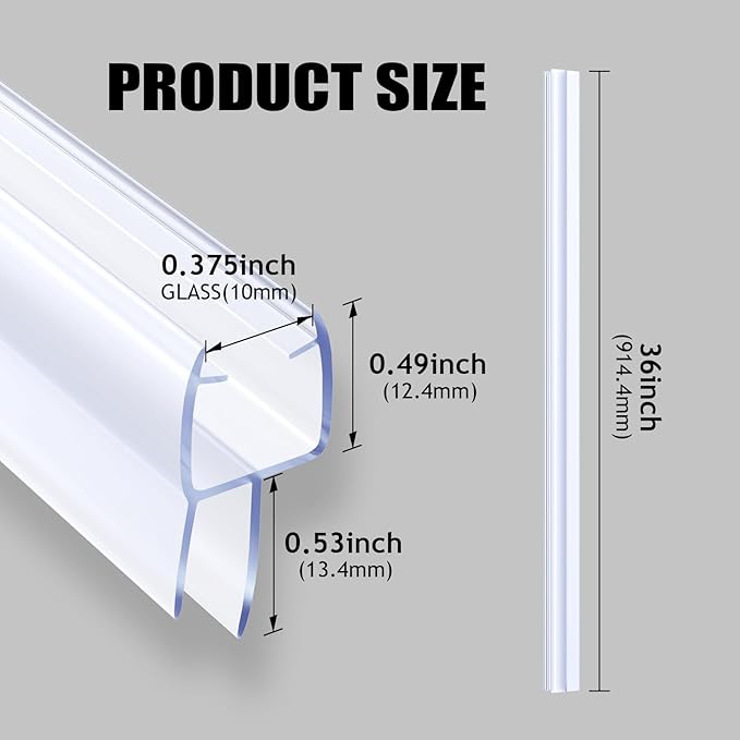 Shower Door Seal, 4 PCS 3/8" X 36" Glass Door Bottom Seal, Ultra Clear Frameless Shower Doors Strip, Stop Shower Leaks and Create a Water Barrier for 3/8 Inch (10mm) Glass