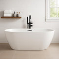 67" Acrylic Freestanding Bathtub, Modern Deep Soaking Tub, cUPC Certified Free Standing Tub, Chrome Drain/Overflow, White Acrylic, Flora White