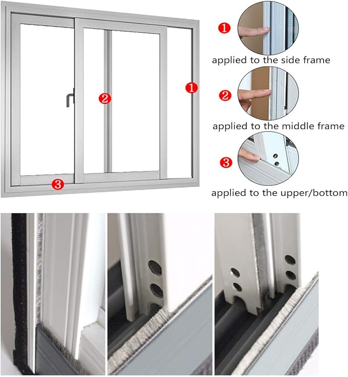 Weather Stripping Brush for Sliding Windows/Doors Frame Side,Pile Self Adhesive Weatherstrip Seal Strip Sealer Draft Stoppers (16.5ft x11/32 x 11/32 Brush inch, White)