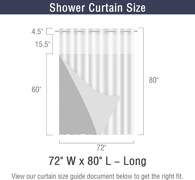 Gibelle Long Shower Curtain 72x80, Waffle Weave Bathroom Shower Curtain with Snap-in Fabric Liner Set, No Hooks Needed, Hotel Style with Mesh Top Window, Navy Blue