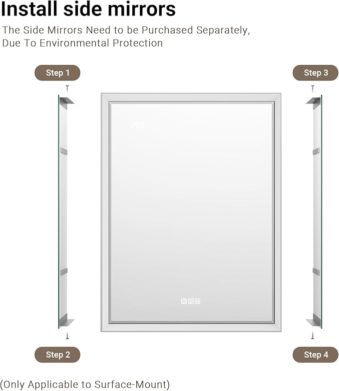 Side Mirrored Kits, 4'' W x 26'' H Decorative Side Mirrors Set of 2 for 26-Inch-Height Beveled Lighted Mirror Cabinet Surface-Mounting-Use Only (for Model-Anglora)