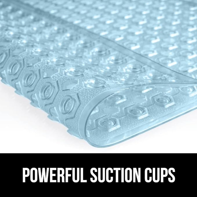 GORILLA GRIP Patented Square Shower Stall Mat, Small Bathtub Floor Mats for Stand Up Showers with Suction Cups and Drainage Holes, Machine Washable, Soft on Feet, Bathroom Accessories 21x21 Inch, Blue