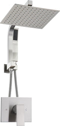 Shower Faucet Set with 10 Inch Shower Heads with Handheld Spray Combo, Rainfall Bathroom Shower System Rain Shower Head and Handle Set, Dual Shower Heads with Handheld Spray Combo, Brushed Nickel