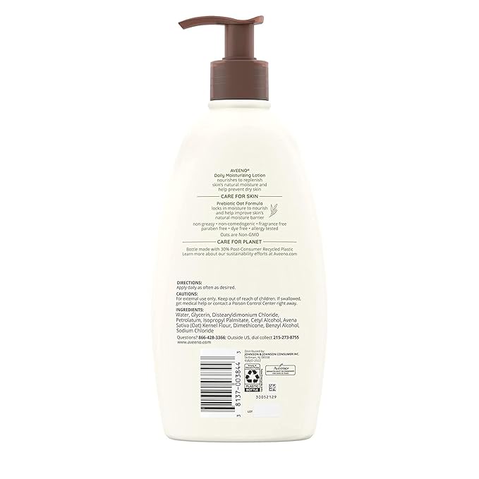 Aveeno Daily Moisturizing Body Lotion with Soothing Oat and Rich Emollients, Fragrance-Free, 18 Fl Oz
