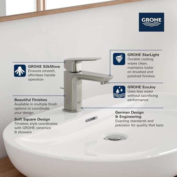 Grohe 101898GN00 Cubeo Single Hole Single Handle S-Size Bathroom Faucet, 1.2 GPM, Brushed Gold