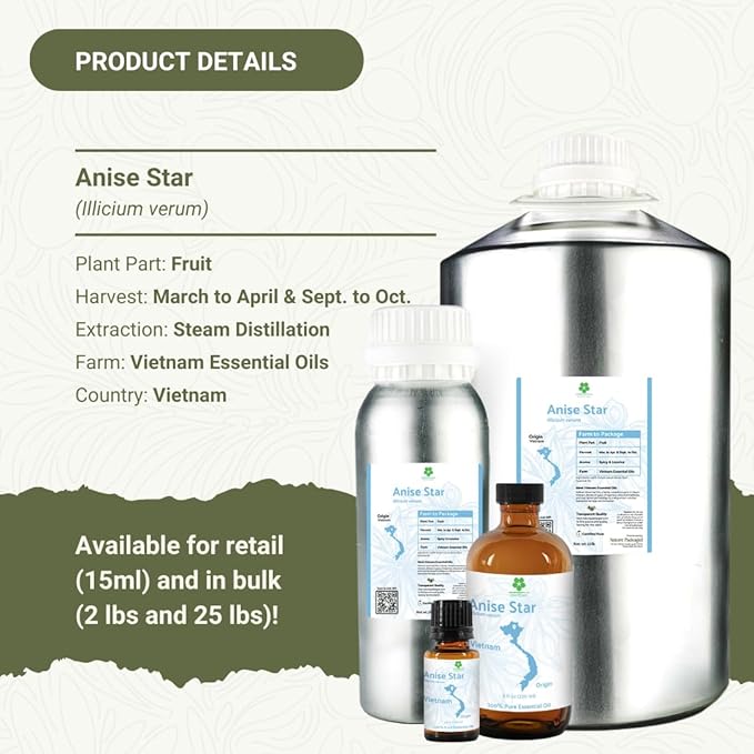 Star Anise Essential Oil - Direct from Malagassi Essential Oils - Premium Star Anise Seed Oil for Aromatherapy, Diffuser, Candle, Soap, Skin and Hair (8oz)