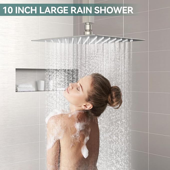 Shower Faucet Set Brushed Nickel Shower System, Starbath 10 Inch Rain Shower Head and Handheld Spray Shower Set Complete Ceiling Mounted,2 Way Pressure Balance Shower Valve and Trim Kit Included