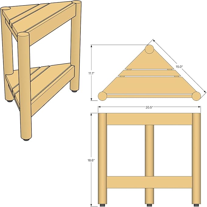 Asta Select Solid Teak Corner Shower Stool, Poratble Teak Wood Spa/Shower/Indoor/Outdoor Stool with Storage Shelf, Teak Wood Shower Corner Table, Teak Accent Table, Fully Assembled, ST-51