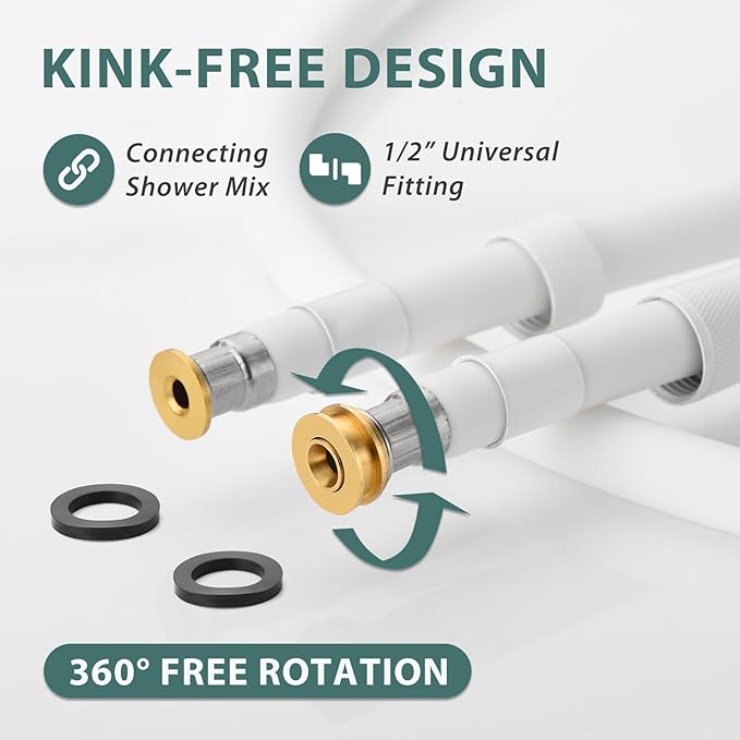 Silicone Shower Hose Extra Long,Explosion Proof Anti Winding Showerhead Hose,Used In Showerheads Spray Bidet Bathing Toilet Cleaning Flexible RV Shower Hoses Replacement (White, 48 In)
