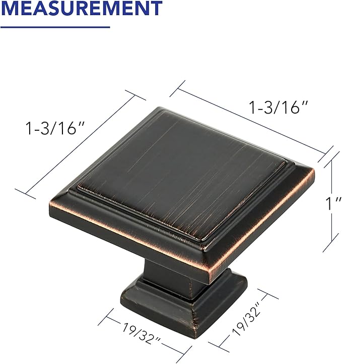 Ravinte Hardware 10 Pack Kitchen Cabinet Pulls Square Drawer Single Hole Handles Oil Rubbed Bronze for Cupboard Gold Dresser Solid