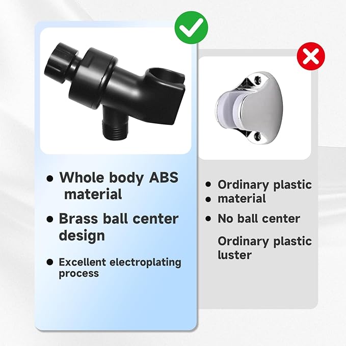 Plastic Shower Head Holder for Hand Held Showerhead Adjustable Shower Arm Mount for Connecting Shower Arm and Shower Hose，Premium ABS Bracket with Brass Swivel Ball Joint Connect (Black)