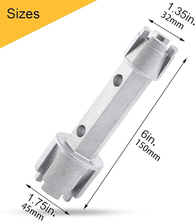 Tub Drain Remover Wrench - Dual Ended for Bath & Shower Drains, Closet Spuds - Heavy Duty Aluminum