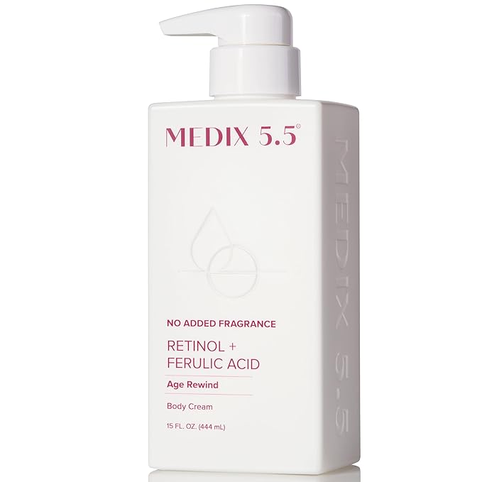MEDIX Fragrance Free Retinol Face Moisturizer & Body Lotion Crepey Skin Care Treatment | Anti Aging Firming Retinol Cream For Face Targets Loose Crepe Skin, Wrinkles, & Fine Lines, 15 Fl Oz