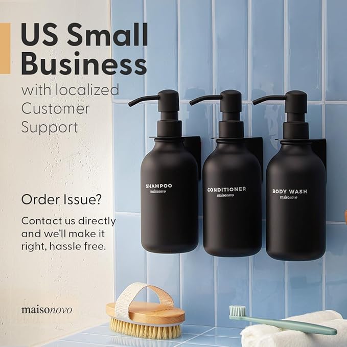 MaisoNovo Adhesive Soap & Shampoo Holder Set of 2 - Silver | Wall Mounted Dispenser Holder
