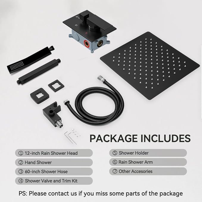 Shower Faucet Set Matte Black Shower System, Starbath 12" Rain Shower Head and Handheld Spray Shower Set Complete Ceiling Mounted,2 Way Pressure Balance Shower Valve and Trim Kit Included